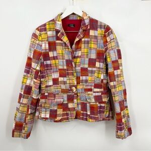 Vintage Y2K J Crew Madras Patchwork Blazer Jacket Button Front Size Small